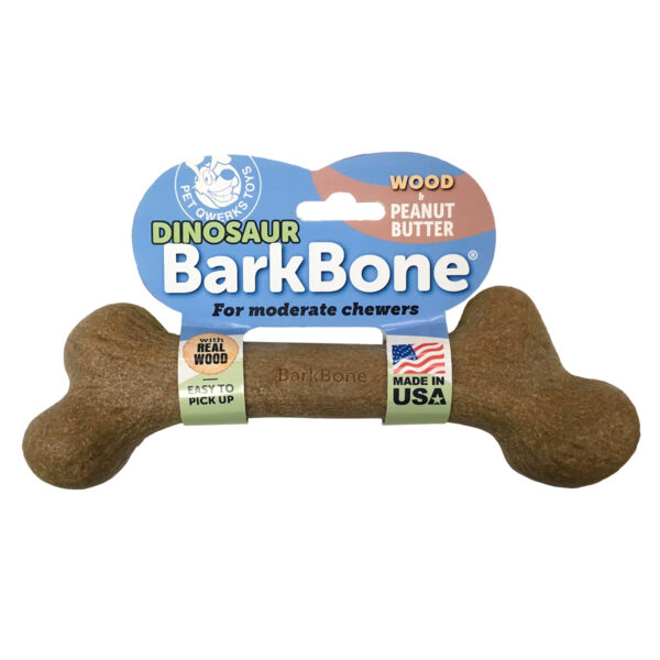 Pet Qwerks Dinosaur BarkBone Wood with Peanut Butter Dog Chew Toy