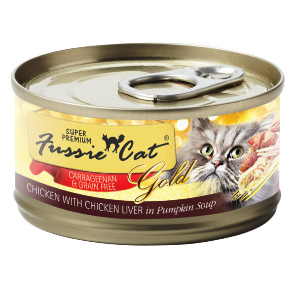 Super Premium Fussie Cat Gold Grain Free Chicken with Chicken Liver in Pumpkin Soup Canned Cat Food