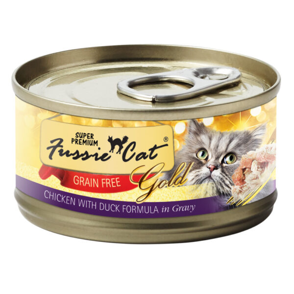 Super Premium Fussie Cat Gold Grain Free Chicken with Duck in Gravy Formula Canned Cat Food