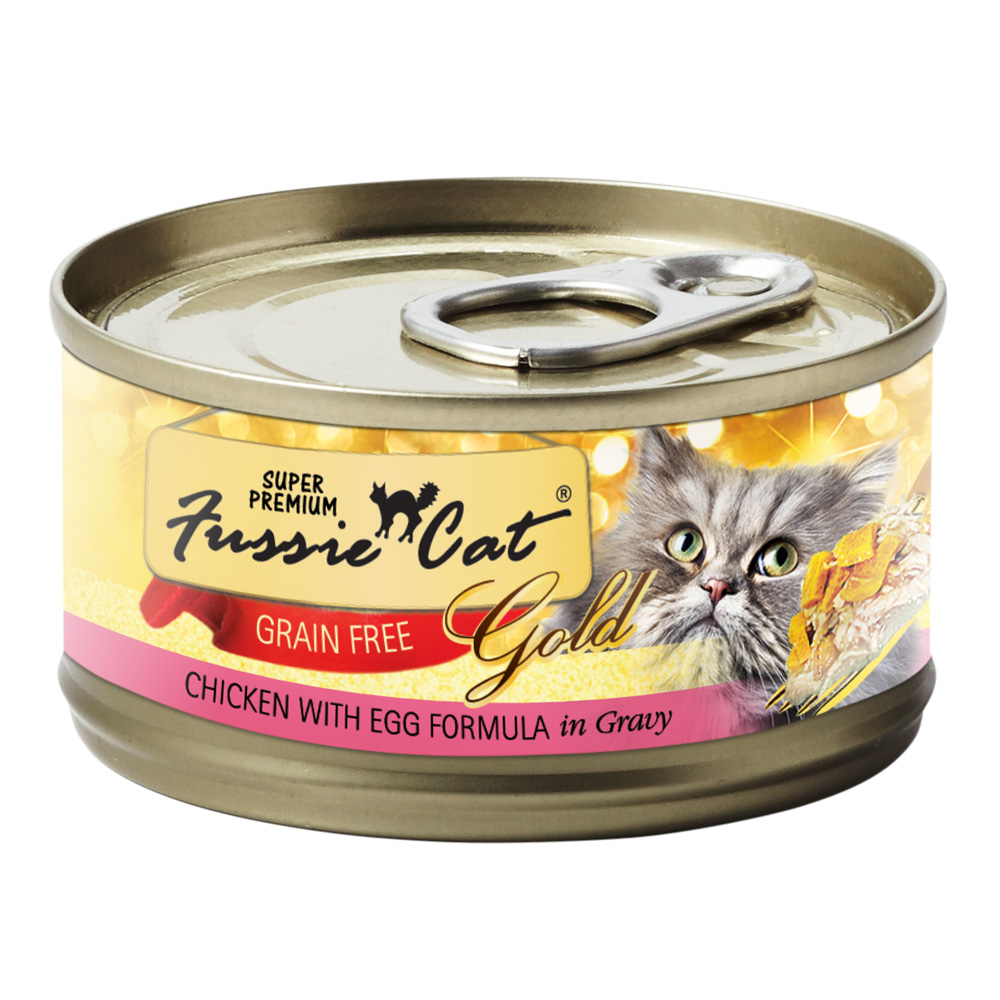 Super Premium Fussie Cat Gold Grain Free Chicken with Egg in Gravy Formula Canned Cat Food