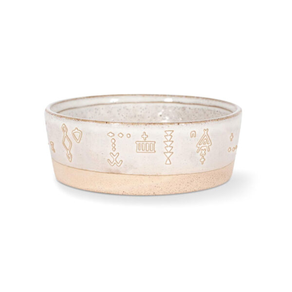 PetShop Tribal Marks White Stoneware Pet Bowl