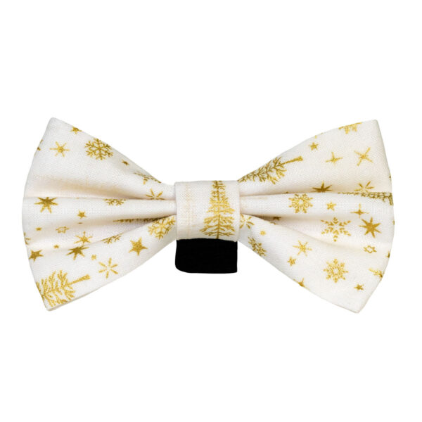 Cream and Gold Holiday Trees and Snowflakes bow tie dog collar accessory