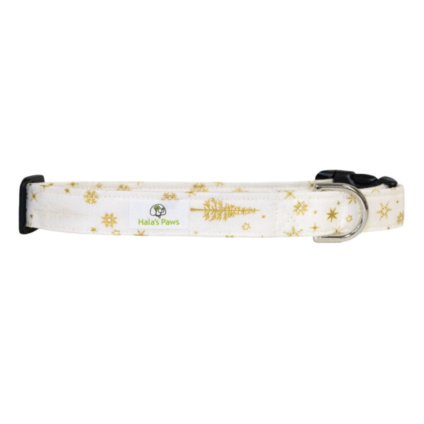 Cream and Gold Holiday Trees and Snowflakes Dog Collar