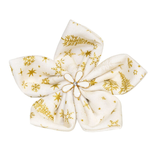 Cream and Gold Holiday Trees and Snowflakes Dog Flower Collar Accessory