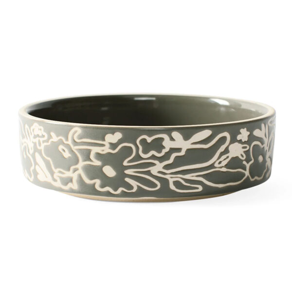 Messy Flower Olive Small Dog Bowl