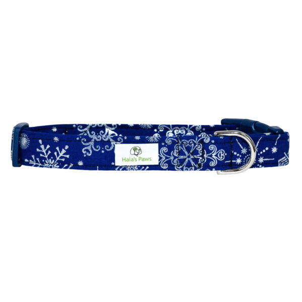 Shiny Blue Snowflakes Holiday Dog Collar