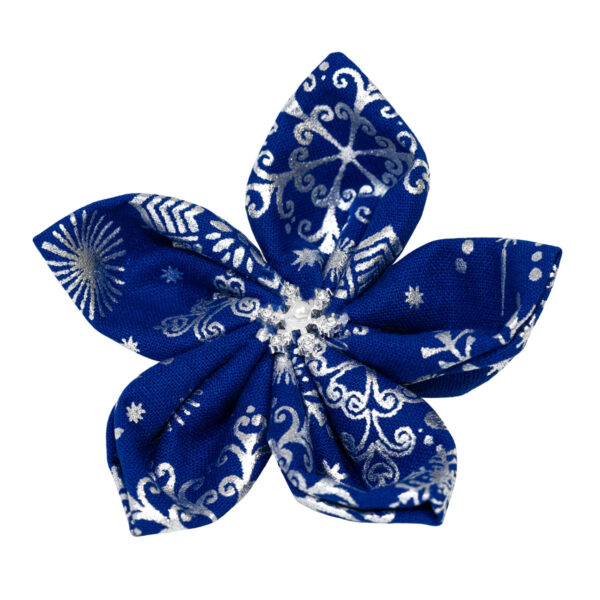 Shiny Blue Snowflakes Holiday Dog Flower Collar Accessory