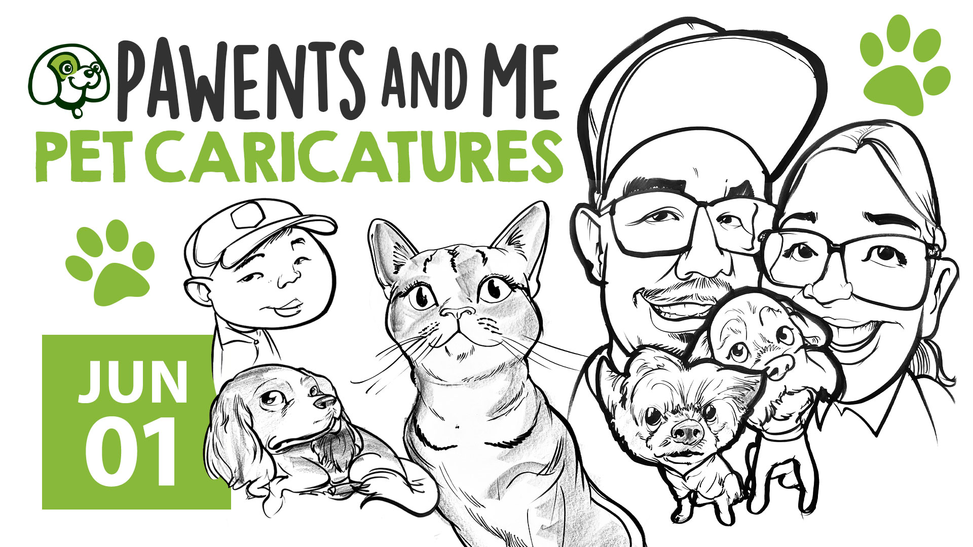 Pawents & Me Pet Caricatures. Orange County dog event.